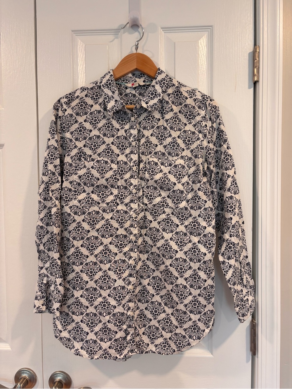 Boden "The Linen Shirt" in Ivory Floral Bouquet, Size 8T